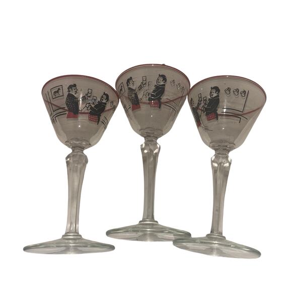 Mid Century Libbey Pickwick Merrymakers 1947 Set of 3 Stemmed Cordials Vintage - Picture 5 of 6